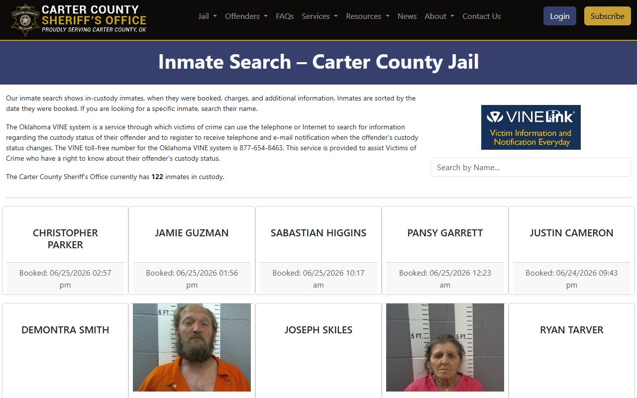 Carter County jail roster inmate search and booking cards